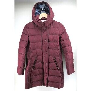 Boden Puffer Coat Jacket Down Red Burgundy Hooded Size 4 Longer Length‎ Quilted